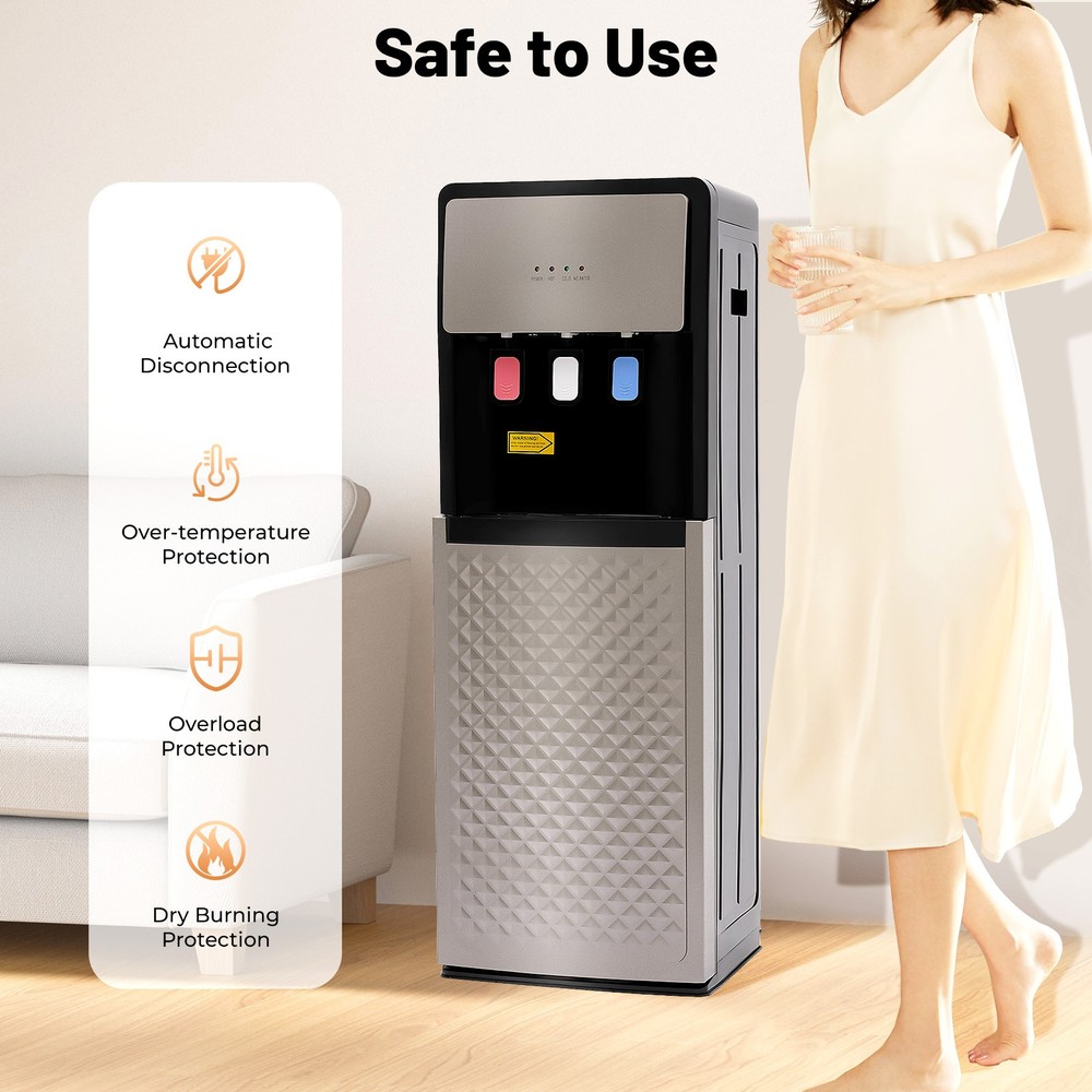 Grey 3 Temperature Bottom Loading Hot/Cold Water Dispenser With Safety Lock