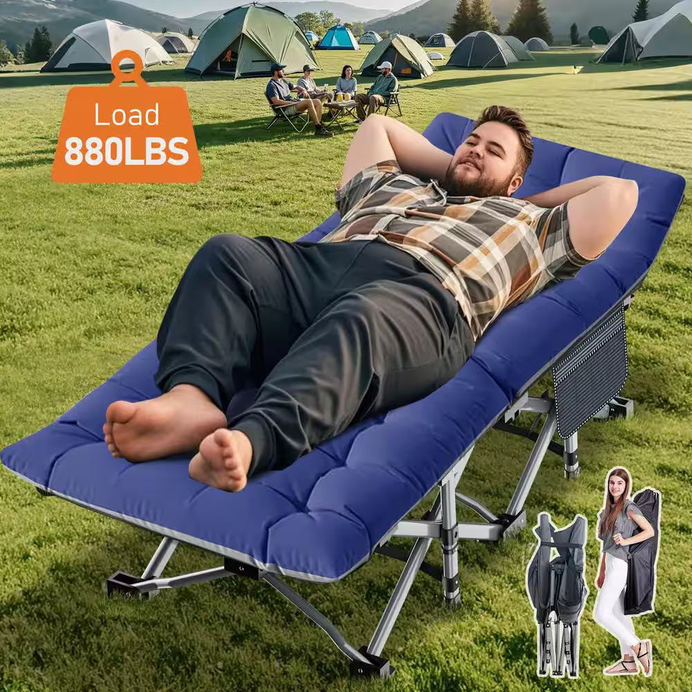 Folding Camping Cot, Heavy-Duty Sleeping Cots with Carry Bag, Double Layer Oxfor