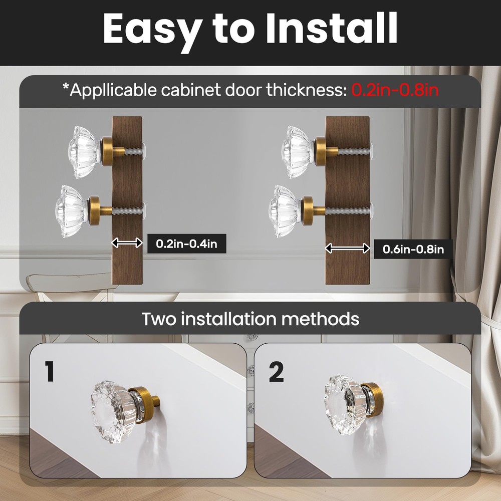 CEYMIO 8 Pack Crystal Drawer Knobs Cabinet Knob Antique Drawer Pulls, Kitchen...