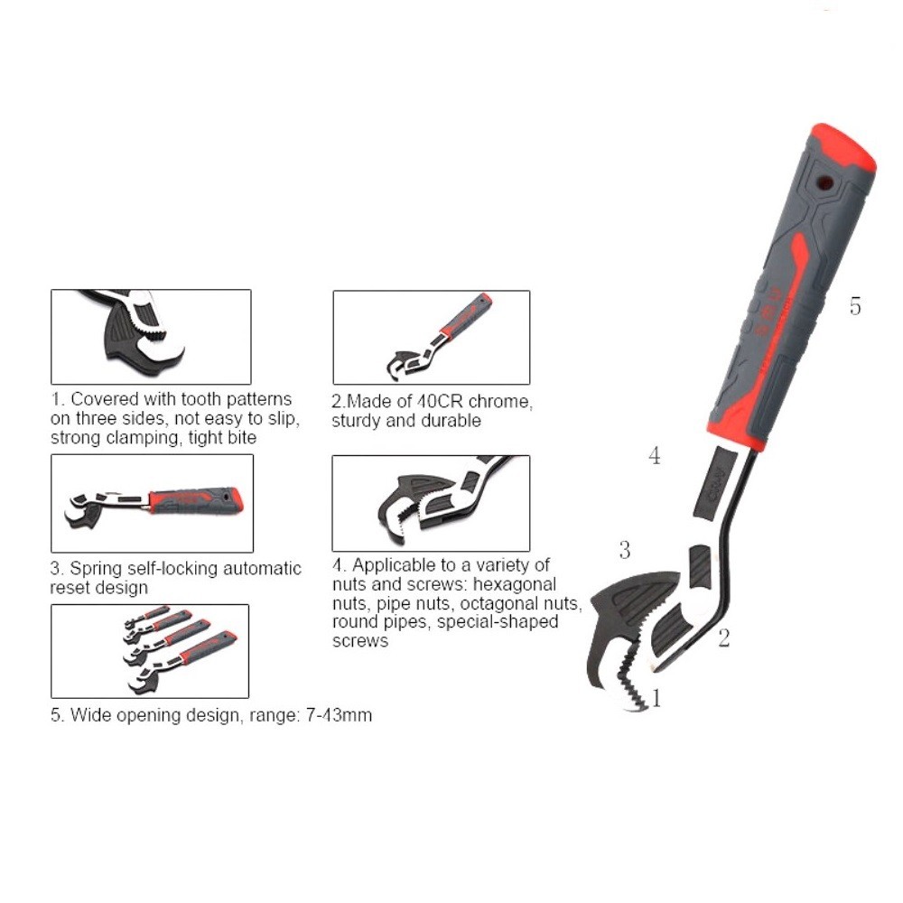 Self Adjusting Locking Wrench Multifunctional Adjustable Pipe Wrench (6" inch)