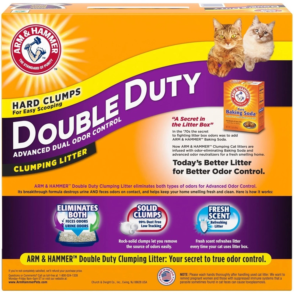 2 Pack ARM & HAMMER Double Duty Cat Litter Advanced Odor Control Clumping 20 lb