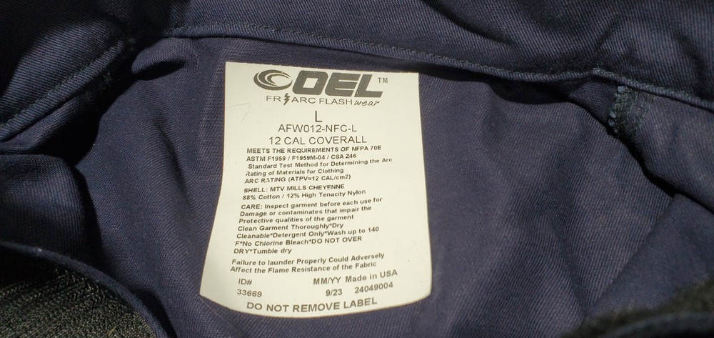 OEL Class 2 12 Cal Coverall HeadGear L Navy (Missing ARC PROTECTIVE FLASH GEAR)