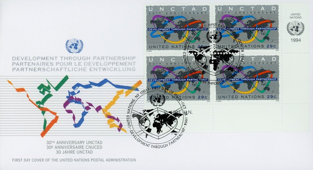 United Nations 653-654 FDC Set Development through Partnership MI4 Block