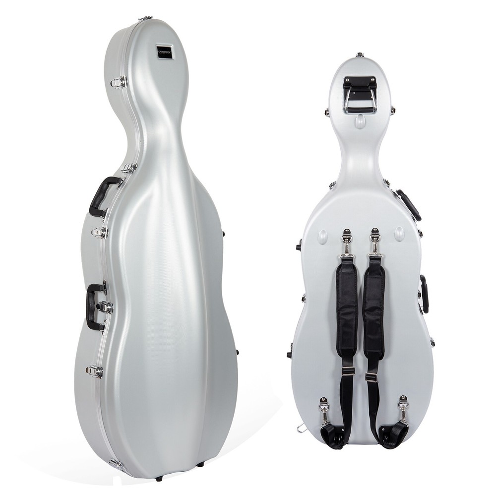 Crossrock 3/4 and 4/4 Size Cello Case | ABS Molded Hardshell with Wheels-Silver