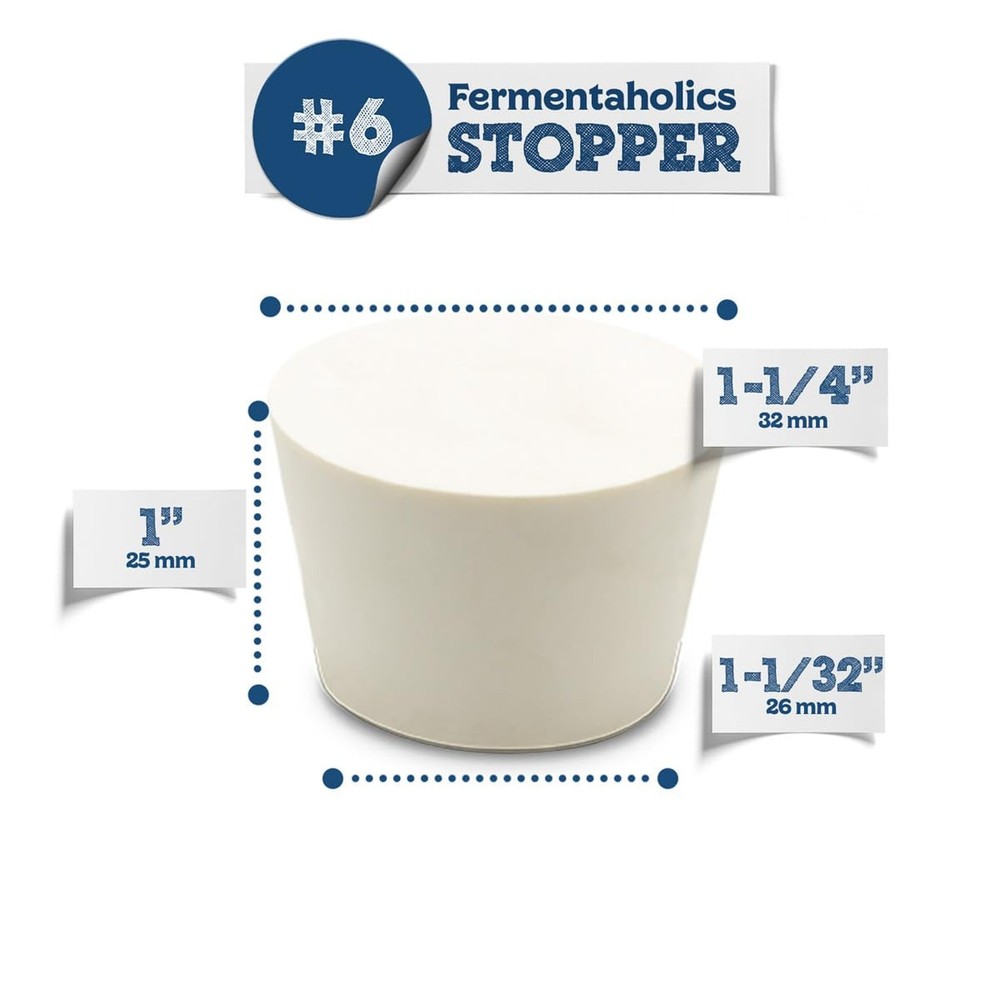 Fermentation TPE Rubber Stoppers – Solid Bungs (#6 Stopper, 4-Pack) White