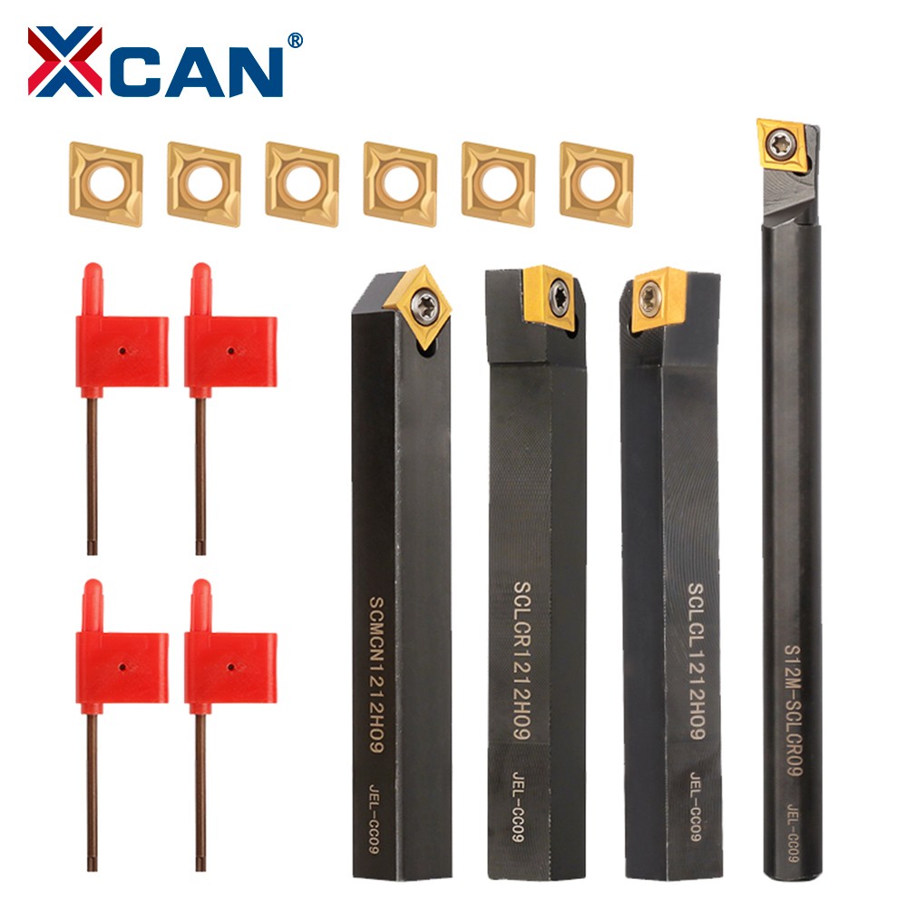 4Pcs Lathe Turning Tools + 10Pcs Indexable Carbide Inserts Boring Bar Holder Set
