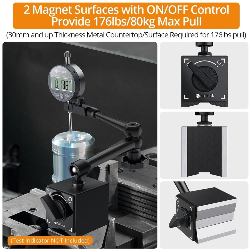 Versatile Magnetic Base Stand with Adjustable Arms for Dial Indicators - 14.1in