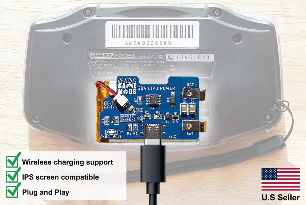 GameBoy Advance GBA USB-C Rechargeable Battery Pack