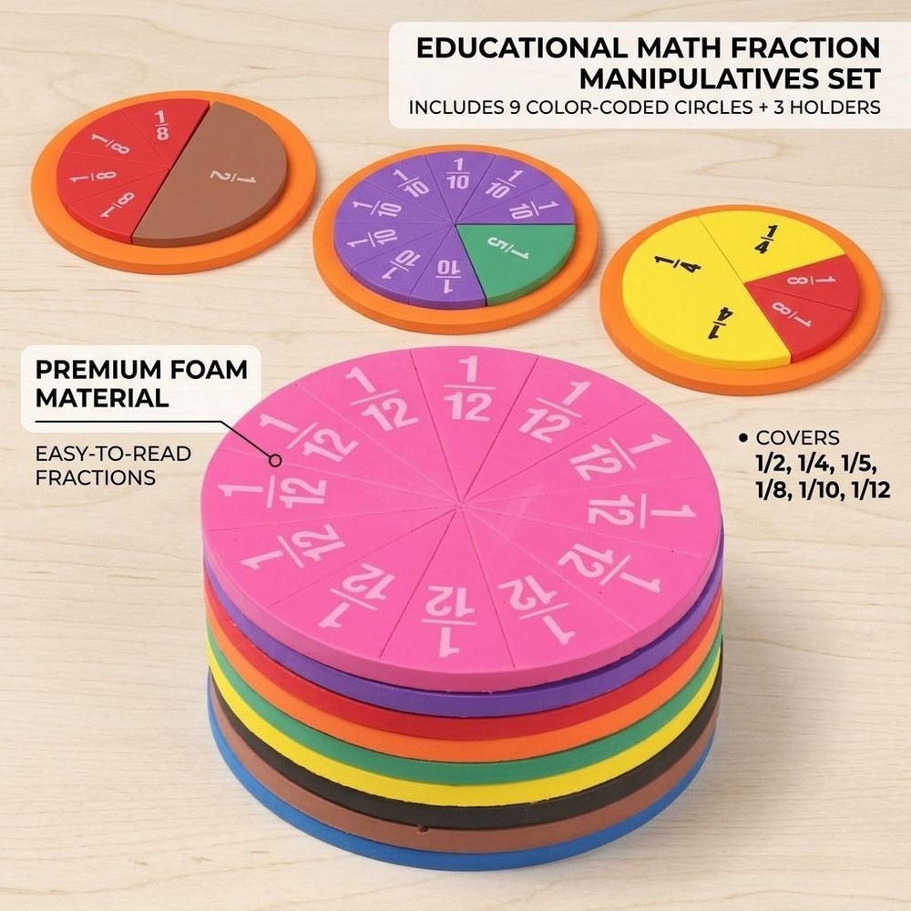 51PCS EVA Fraction Circles Math Learning Set Educational Teaching Aid Kit
