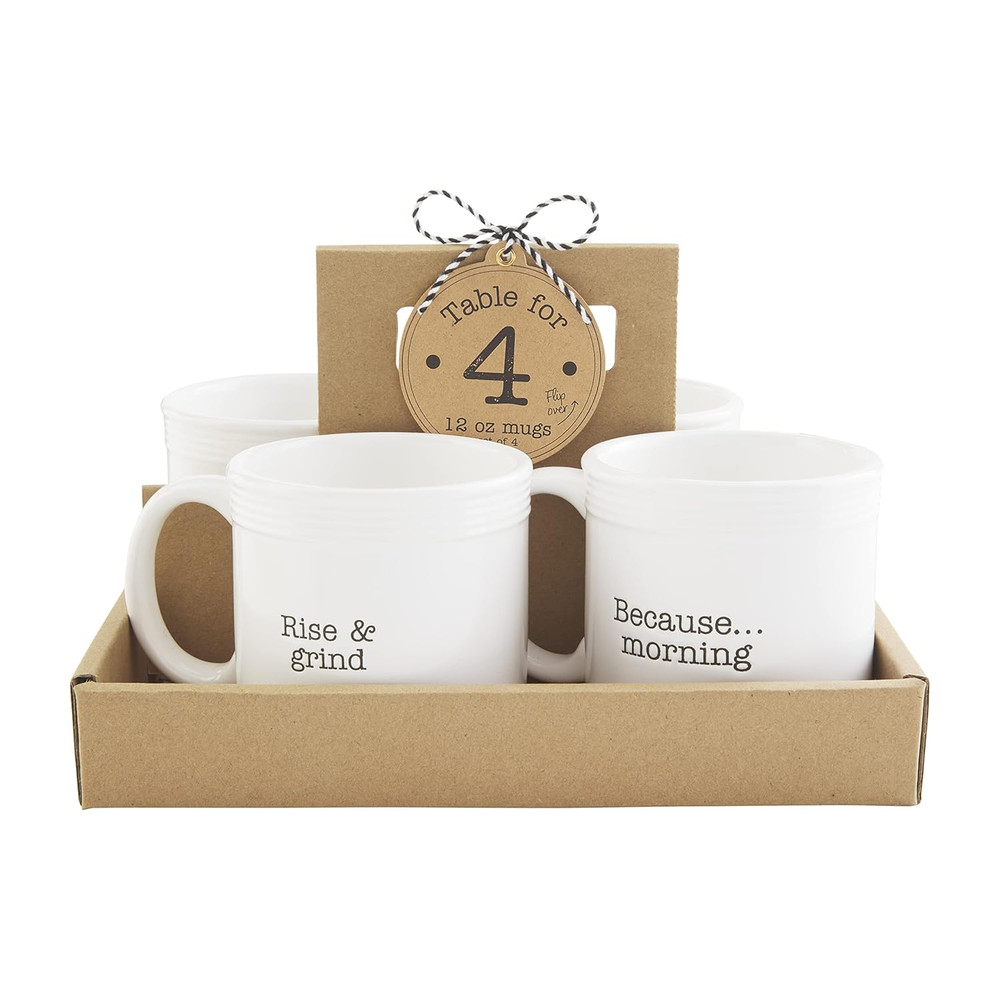 Mug Table for 4 Set, White, 12 Oz.