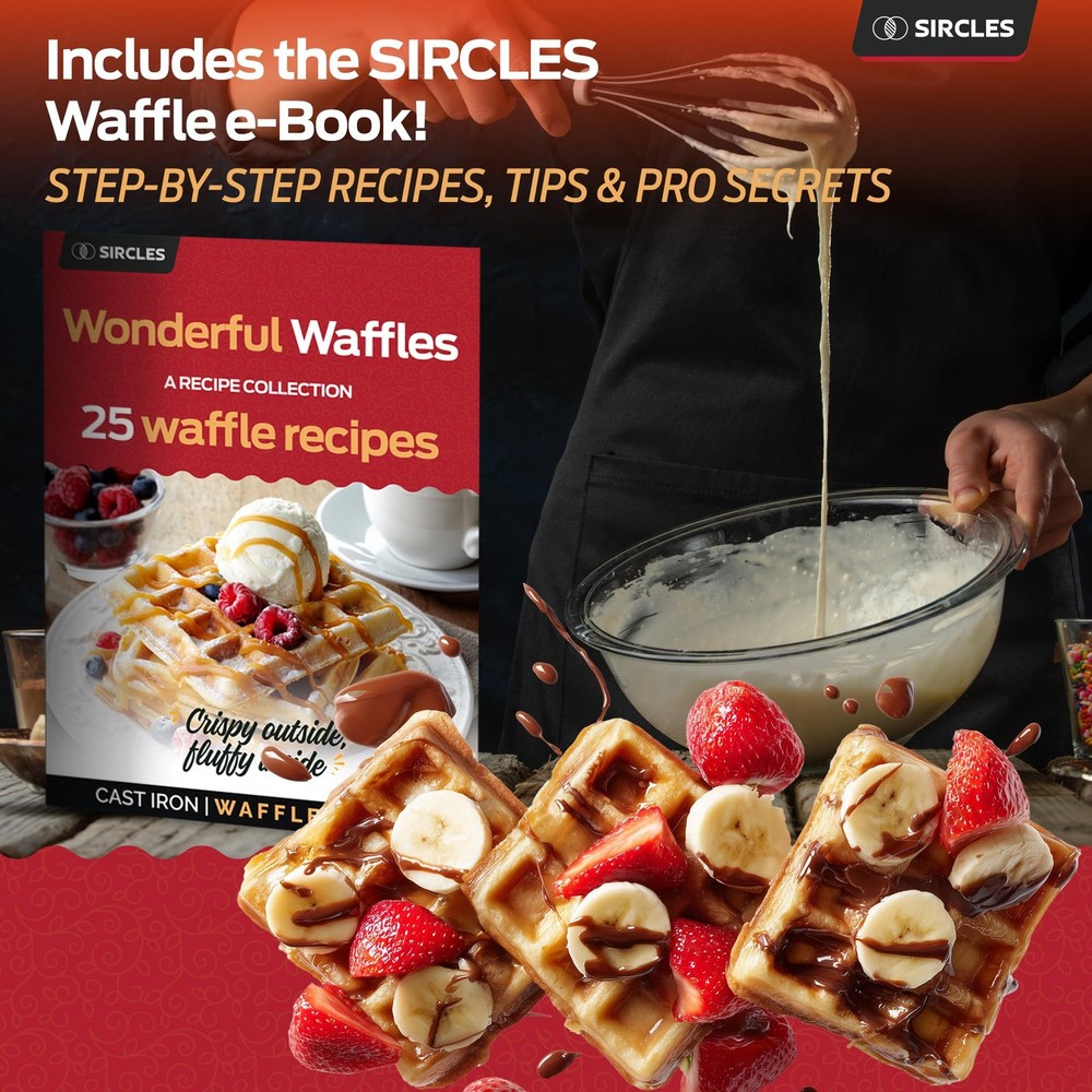 Cast Iron Waffle Maker - Makes 4 Square Belgian Waffles - Non Electric - Heav...