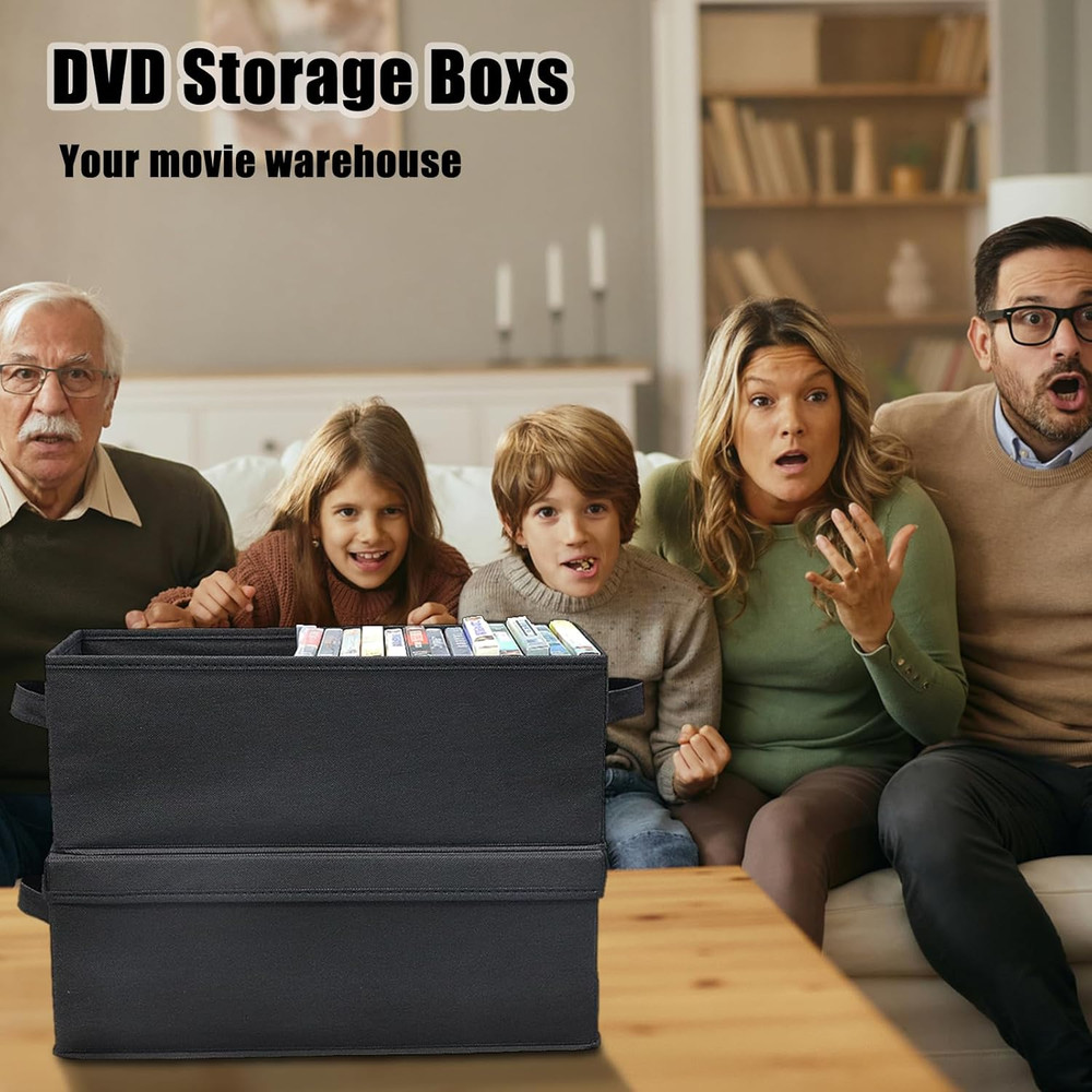 DVD Storage Boxes, 6P Larger DVD Storage Cases with Lid, Stackable Fabrics Media