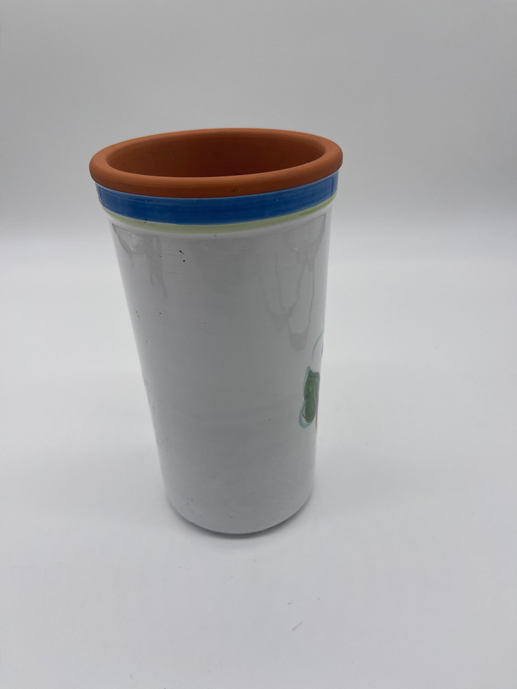 Ceramic Utensil Holder Hand Made Hand Painter Glazed 9.5”