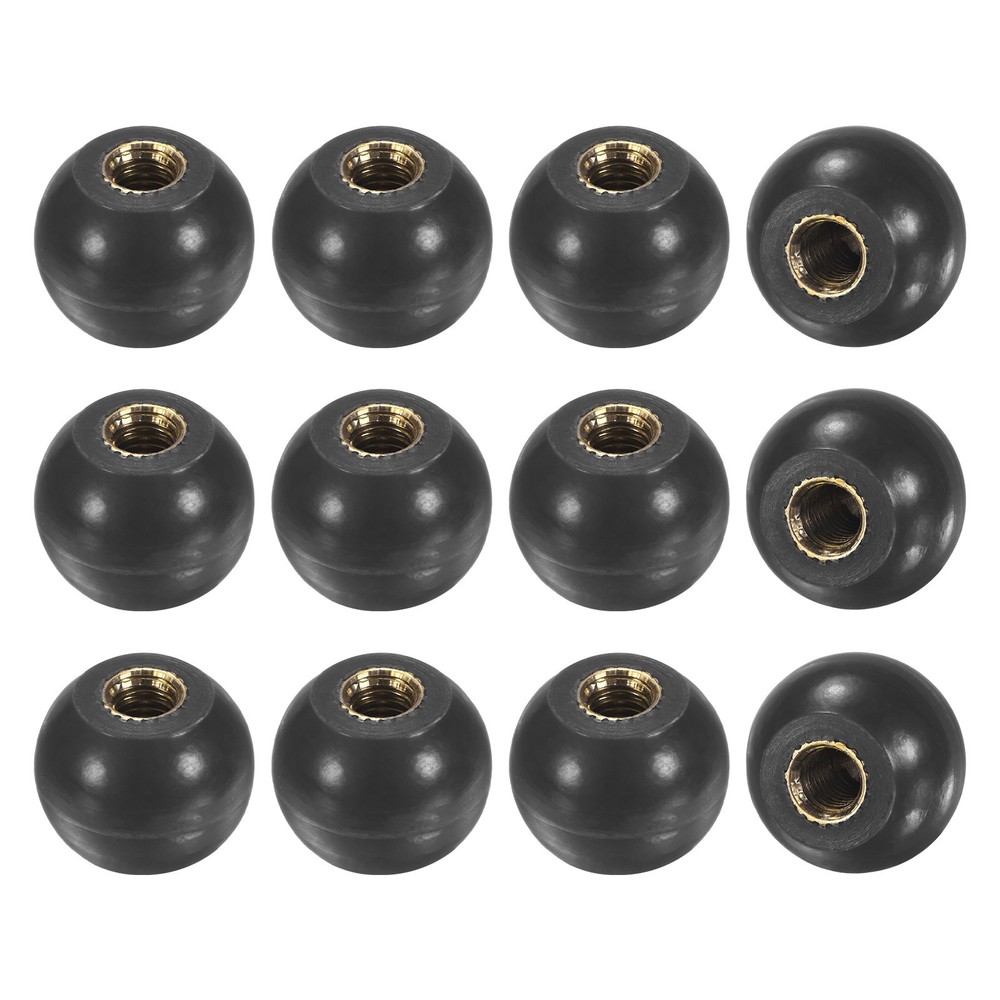 12Pcs Threaded Ball Knobs, M5 16mm Dia. Thermoset Phenolic Brass Handle [Black]