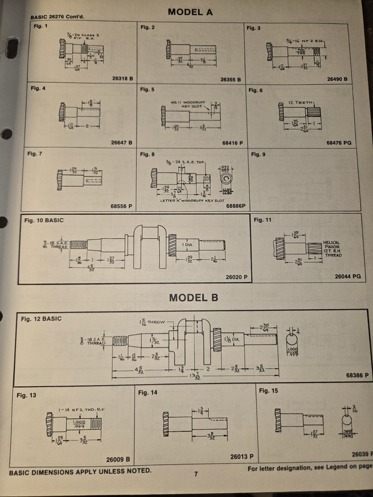 BRIGGS & STRATTON CRANKSHAFT IDENTIFICATION LIST SECTIONS 1&2 1982
