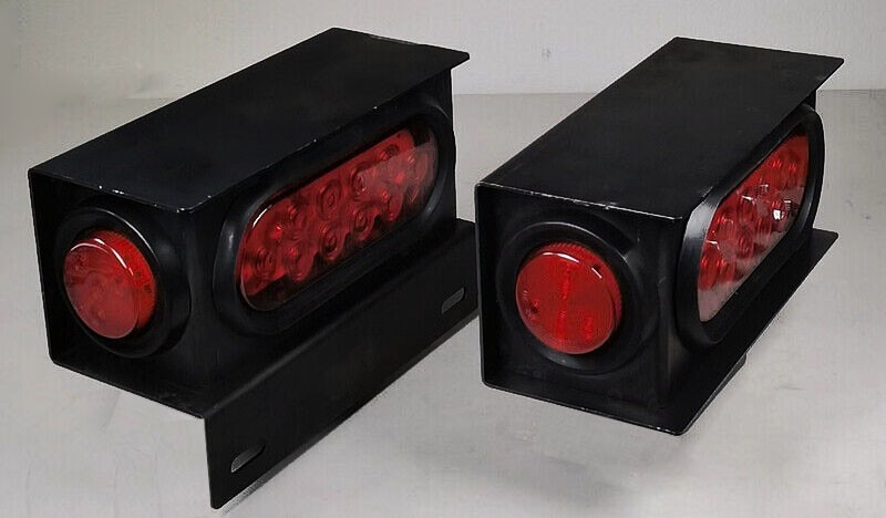 2 Steel Trailer Light Boxes w/Red 6" Oval & 2" Marker LED Lights +Wire Connector