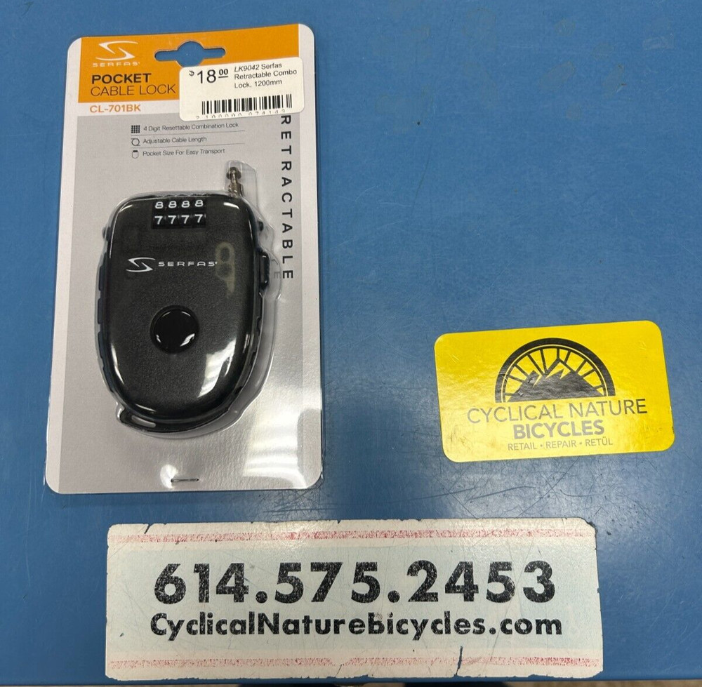 Serfas Pocket Bicycle Retractable Combination Cable Lock 1200mm