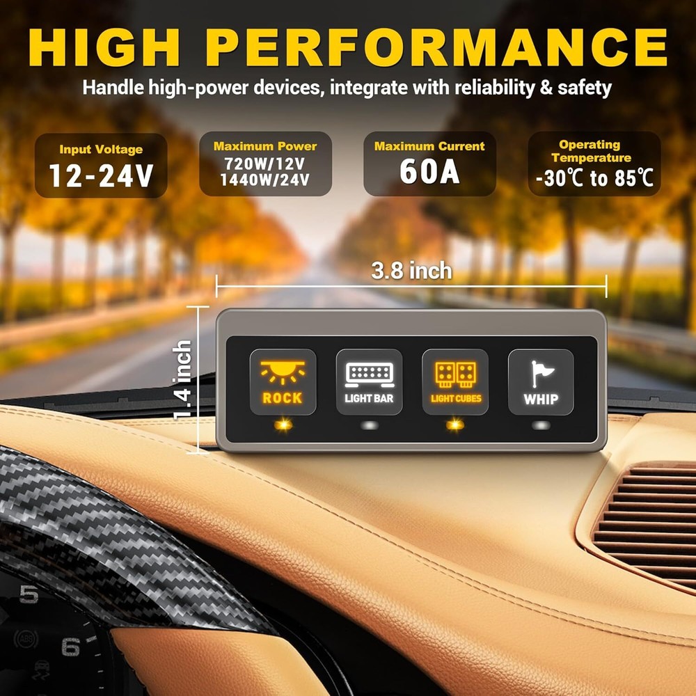 4 Gang Wireless Switch Panel LED Light ON/OFF Circuit Control Box 164FT Remote