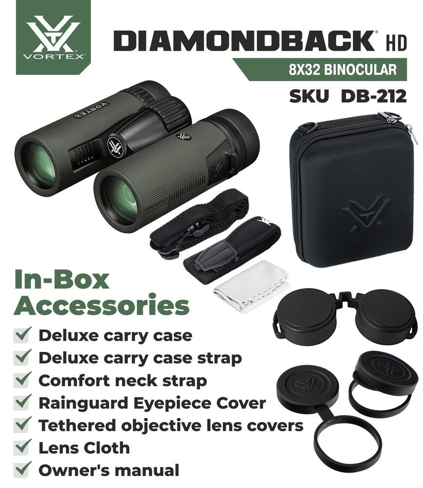 Vortex Optics Diamondback HD 8x32 Binocular with Free Camo Forest Hat Bundle