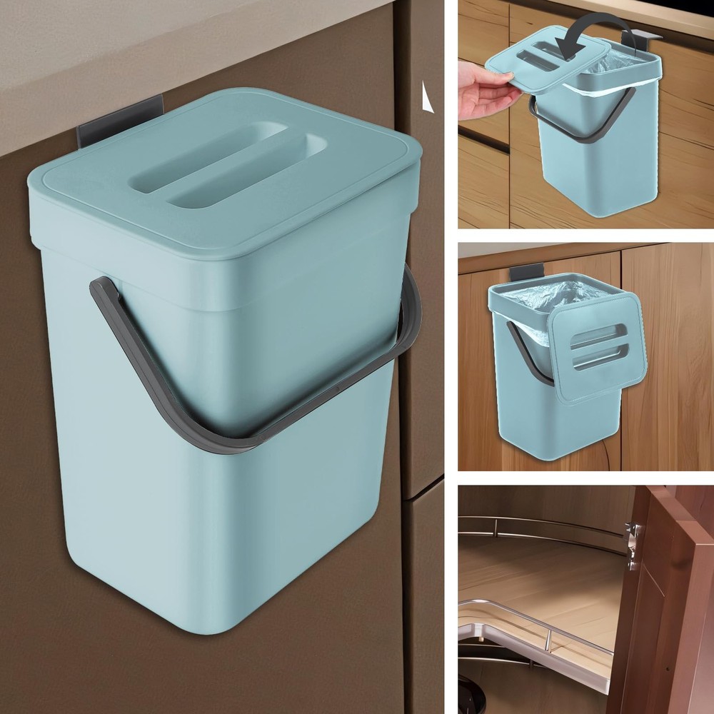 Compost Bin Kitchen, Includes 100 Trash Bags, Hanging Trash Can with Lid, Fea...