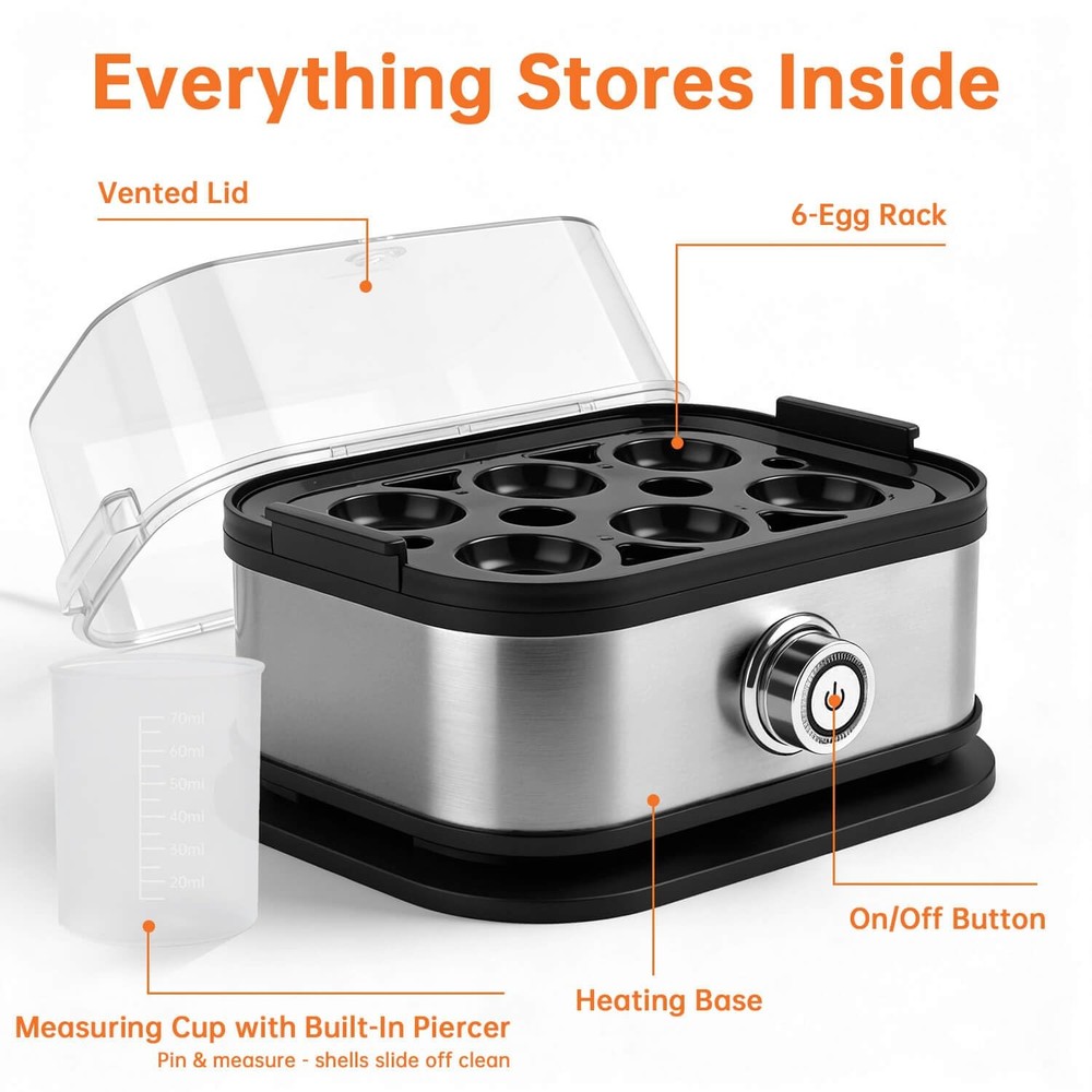 Electric Egg Cooker for Hard Boiled Eggs 6-Egg - Soft, Medium, Hard-Boiled Eg...