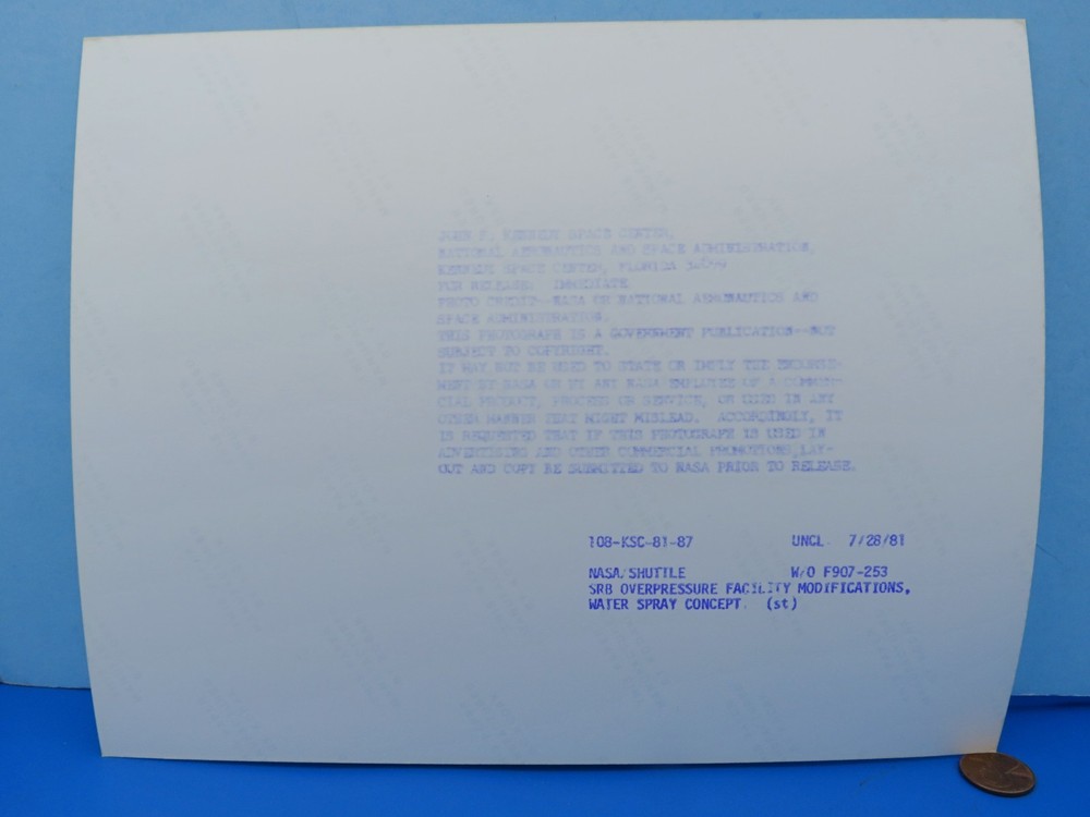 NASA Press Photo vtg Space Shuttle COLUMBIA Water Spray Concept B Solid ROCKET