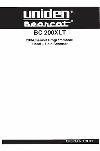 UNIDEN BC200XLT SCANNER OPERATING MANUAL
