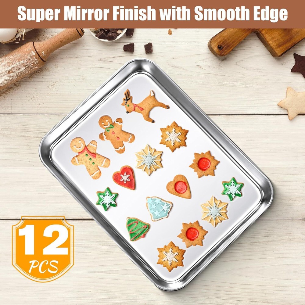 12 Piece Baking Pan Set, Stainless Steel Tray Rectangular Tray, Nonstick
