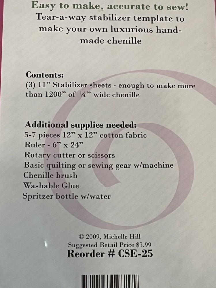 Chenille Sew Easy Tear Away Stabilizer Template