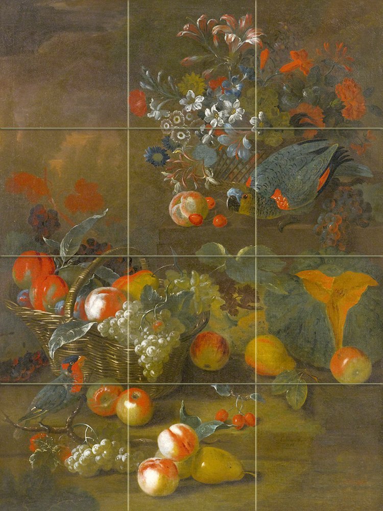 STILL LIFE WITH TWO PARROTS Tile Mural Kitchen Bathroom Wall Backsplash 12.75x17
