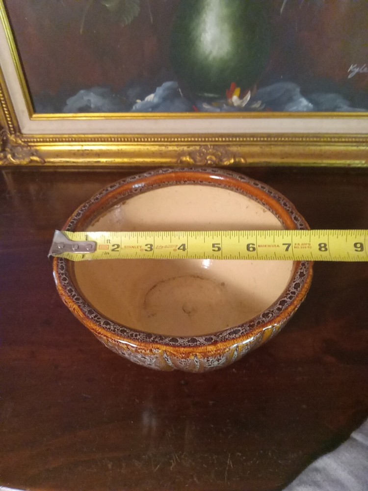 Vintage Brown Drip Glazed 7" Stoneware Pottery Planter