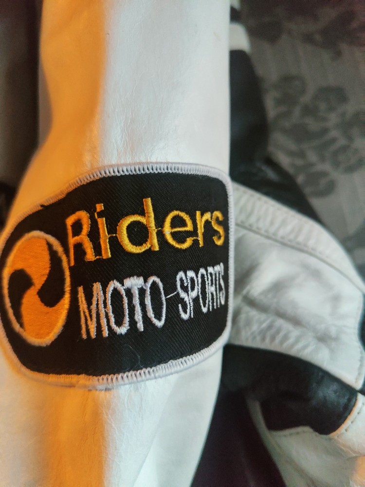 Jacket Mens Medium Leather Black White Biker Motorcycle