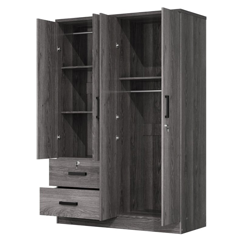 Pemberly Row 4 Doors & 2 Drawers Modern Engineered Wood Armoire in Gray