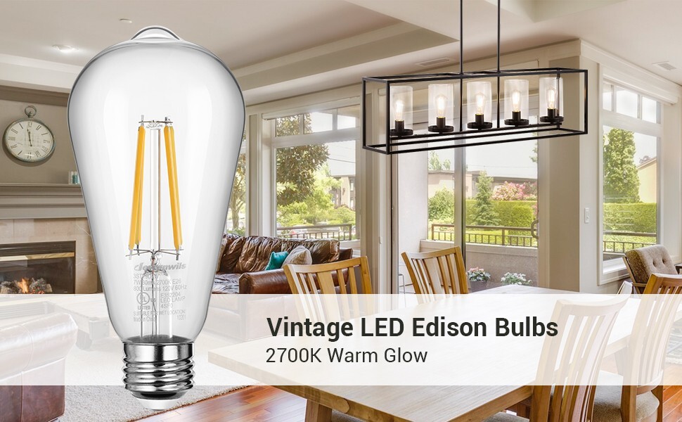 DEWENWILS 6 Pack Vintage LED Edison Bulbs,Dimmable Warm White ST64 800LM, E26 7W
