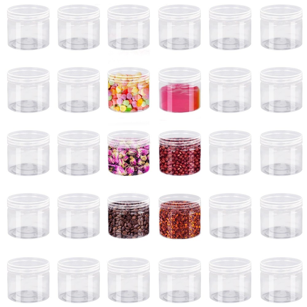 30 Pack 4oz Clear Plastic Round Containers with Lids for Candy Makeup Cosmetics