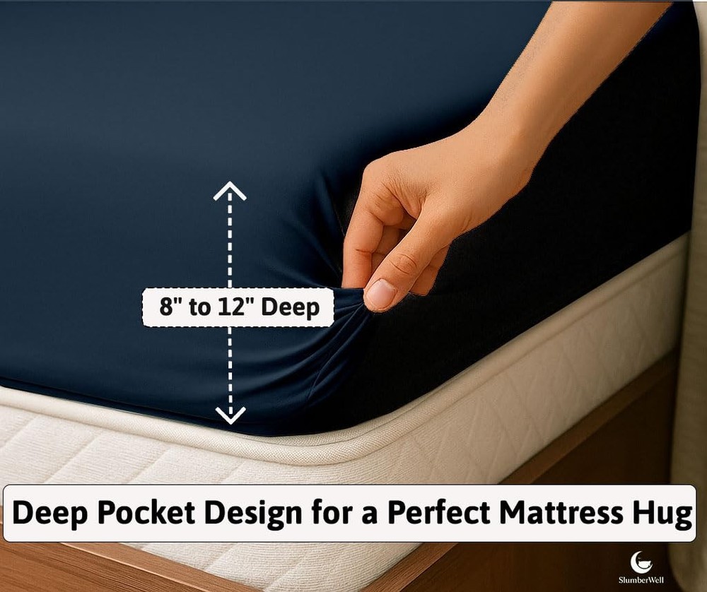 Luxury Microfiber Fitted Bed Sheet Set, 4 Piece, Deep Pocket for RV Bunks, Navy