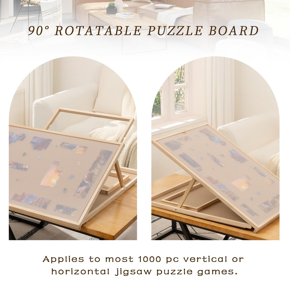 Convertible Jigsaw Puzzle Board, Two-Way Use Adjustable Puzzle Table with Cov...