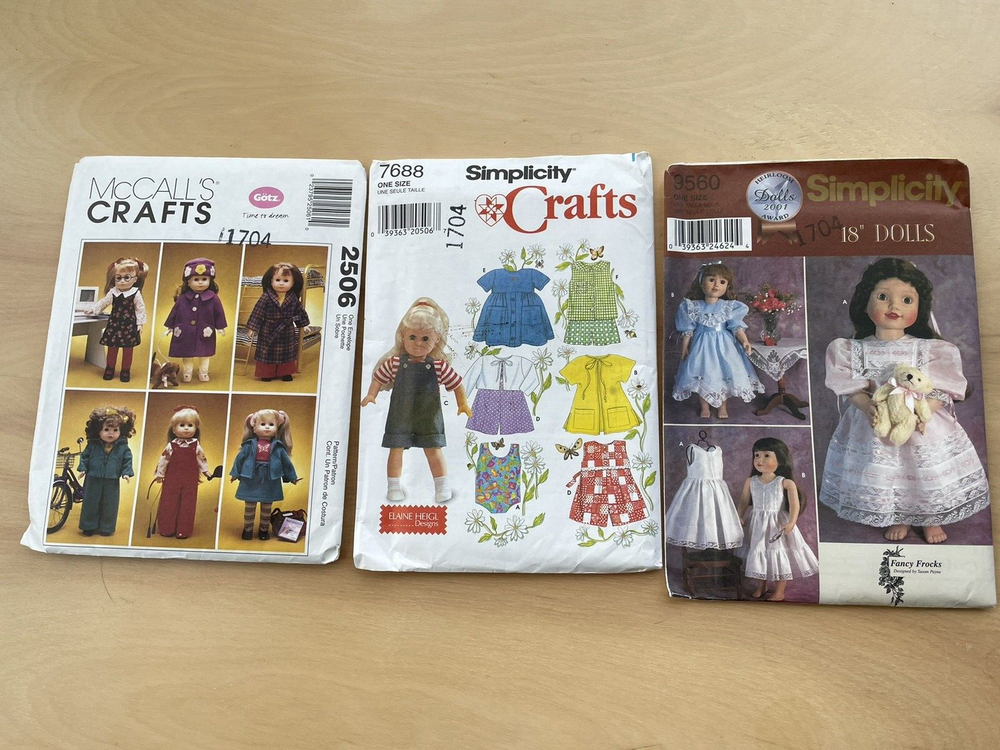 For 18" Doll - Simplicity & McCalls Sewing Patterns - Doll Clothes - NEW