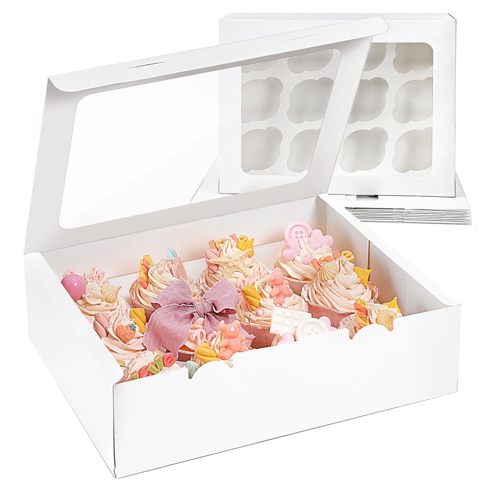 7 Pack Cupcake Boxes, Hold 12 Standard Cupcakes, Auto-Popup Cupcake Container...