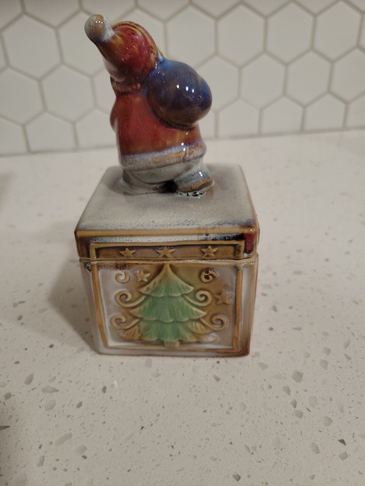Ceramic Santa 6" Trinket Box Candle Holder