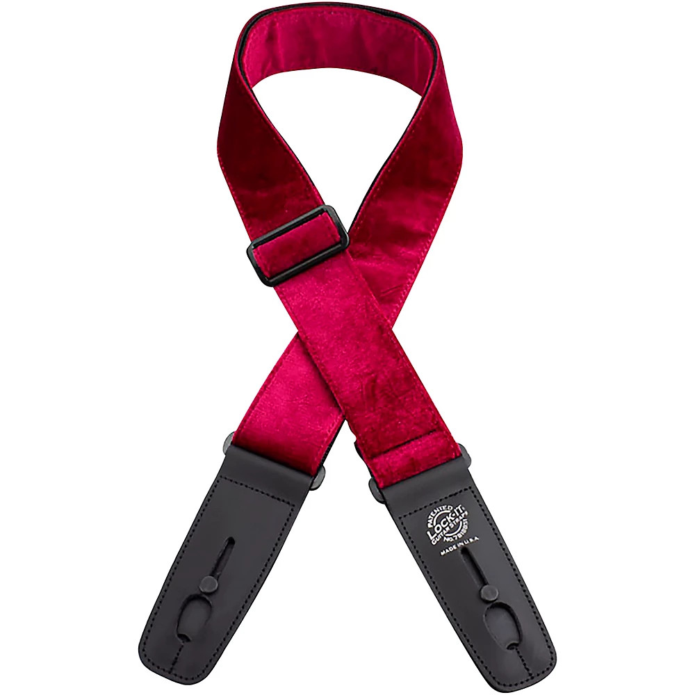 Lock-It Straps 2" Crushed Velvet Locking Guitar Strap Red