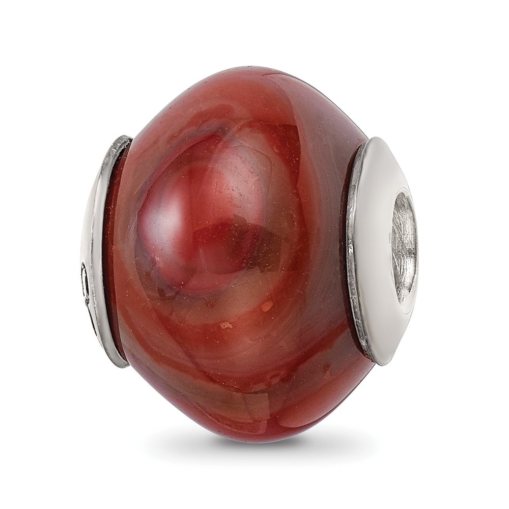 Silver Reflections Red Brown Agate Stone Bead QRS1685