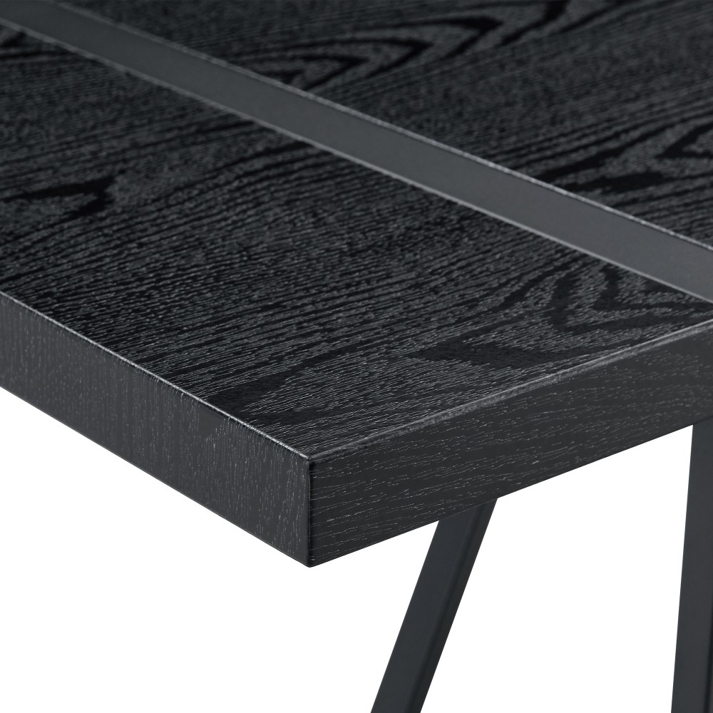 Black MDF Dining Table Set w/4 PU Chairs, Retro Modern Style
