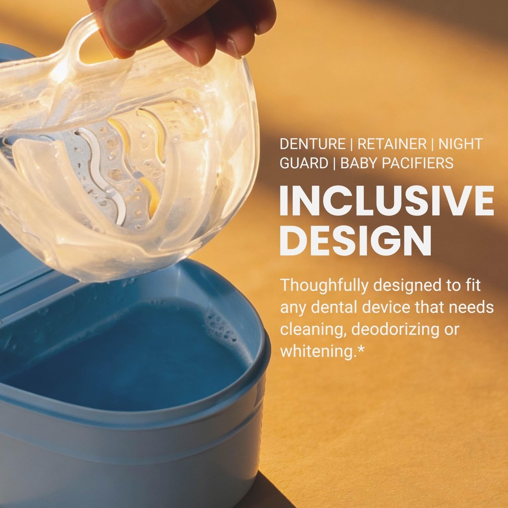 Denture Bath Case and Retainer Case, (1 Count), Blue