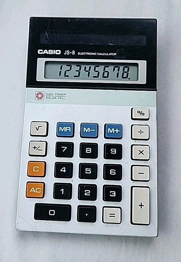 Vintage Casio JS-8 Solar Cell Electronic Calculator Tested Works