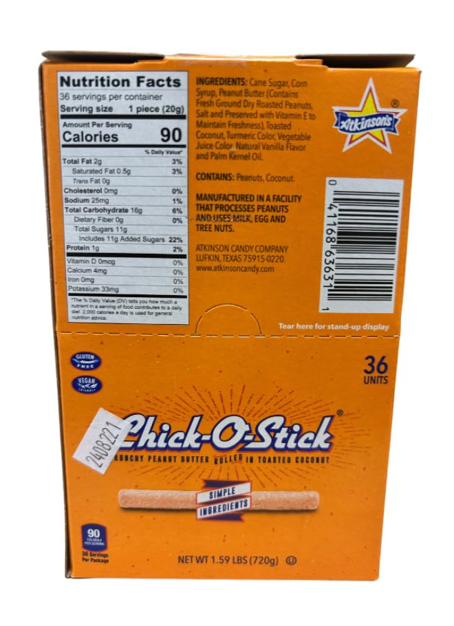 Chick-O-Stick with Roasted Peanuts and Coconut, .07oz, 36 Count