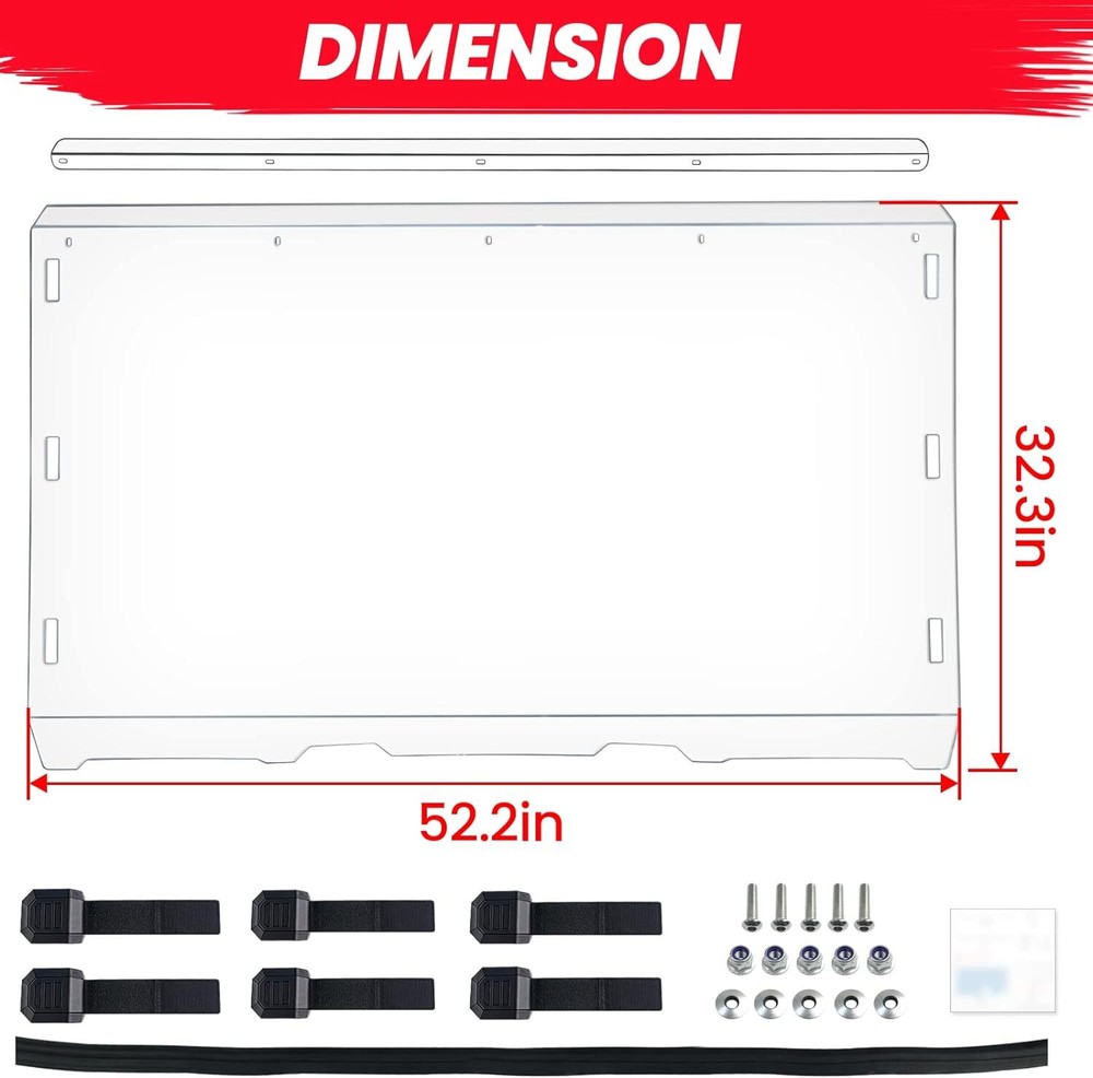 For 2010-2016 Polaris Ranger XP 800 570 Scratch-Resistant Front Full Windshield