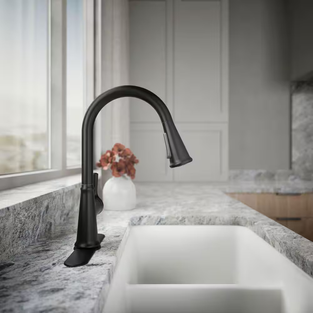 KOHLER Tyne Single-Handle Pull-Down Sprayer Kitchen Faucet in Matte Black