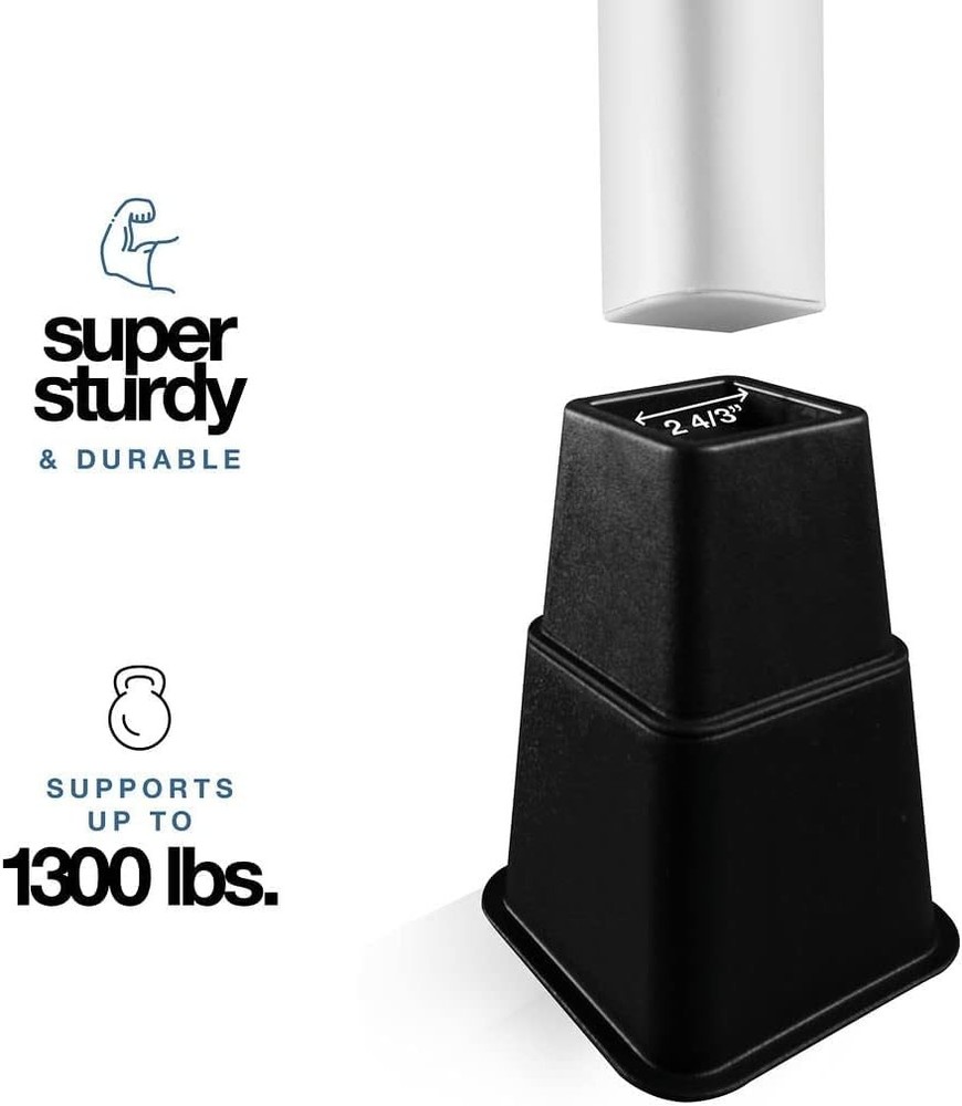 Adjustable Bed Risers - 3, 5, 8 Inch Stackable Supports 1300 lbs, 4 Pack