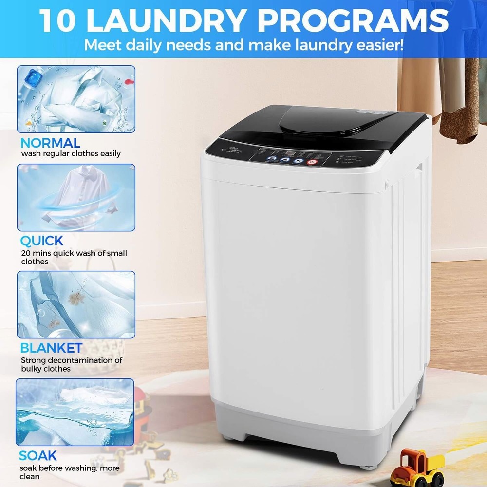 Portable Washing Machine 15.6lbs Full-Automatic Compact Washer w/10 Programs U.S